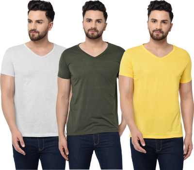 Tivy Solid Men V Neck Multicolor T-Shirt