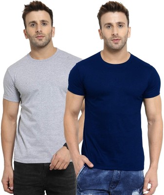 YouthPoi Solid Men Round Neck Dark Blue, Grey T-Shirt