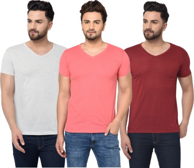 Jangoboy Solid Men V Neck Maroon, Pink, Grey T-Shirt