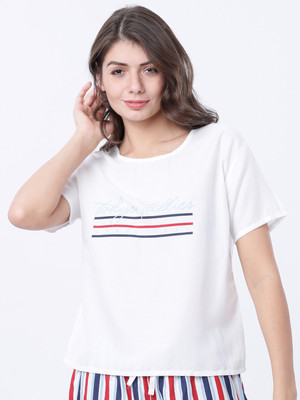 Tokyo Talkies Casual Half Sleeve Printed Women White Top