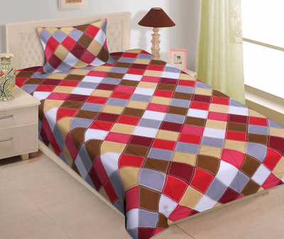 BedZone 151 TC Cotton Single Jaipuri Prints Flat Bedsheet(Pack of 1, Red)