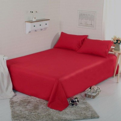 SINGHS VILLAS DECOR 254 TC Cotton Double Solid Flat Bedsheet(Pack of 1, Red)