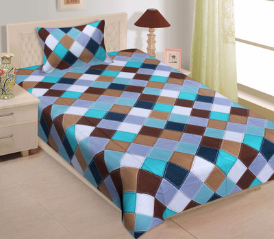 BedZone 151 TC Cotton Single Jaipuri Prints Flat Bedsheet(Pack of 1, Sky Blue)