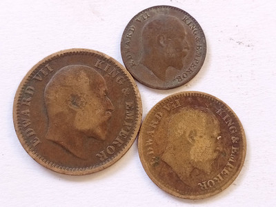 MANMAI COINS 3 DIFFERENT COINS SET - KING EDWARD ( KE VII ) - 1/4 , 1/12 ANNA & 1/2 PICE - RANDOM YEAR - CIRCULATED CONDITION - BRITISH INDIA Medieval Coin Collection(3 Coins)
