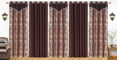 Stella Creations 275 cm (9 ft) Polyester Blackout Long Door Curtain (Pack Of 5)(Printed, Brown)