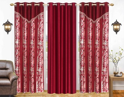 Stella Creations 214 cm (7 ft) Polyester Room Darkening Door Curtain (Pack Of 3)(Printed, Maroon)
