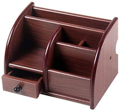Maalgoodies 6 Compartments wooden Pen stand mobile stand(Brown)