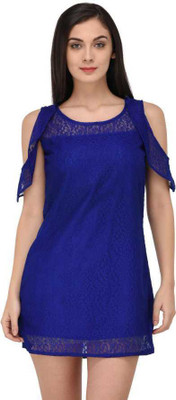 ADDICTED ATTIRE Women A-line Blue Mini/Short Dress