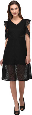 ADDICTED ATTIRE Women A-line Black Knee Length Dress
