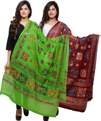 Nama Fashion Cotton Blend Embroidered, Embellished Women Dupatta