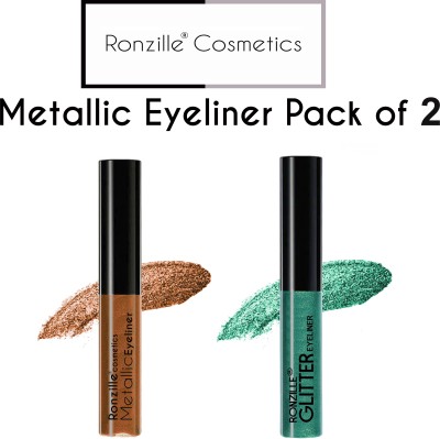 RONZILLE Liquide Glitter Eye Liner Pack of 2pcs 10 ml 20 ml(Brown, Green)