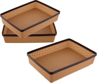 SKI Homeware Fashion A4 Plastic Basket Stationary Office Tray, File Tray, Document Tray, Paper Tray A4 Documents/Papers/Letters/folders Holder Desk Organizer Set 3 Plastic Fruit & Vegetable Basket(Brown)