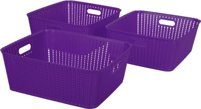 Cutting EDGE Set of 3 | Medium | Purple | Multipurpose Sturdy Woven Storage Baskets Organiser for Kitchen, Office, Stationary, Cosmetics Plastic Fruit & Vegetable Basket(Purple)