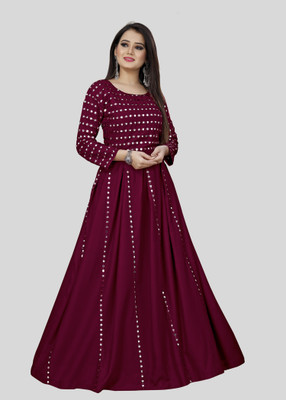 KARAN TEXTILES Anarkali Gown(Maroon)