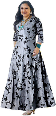 Trendy Fab Anarkali Gown(Grey)