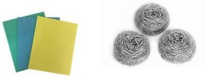 SBTs combo set multi use cleaning wipe sponge/scrubber pad/kitchen wipe and 3 stainle Scrub Pad(Regular)