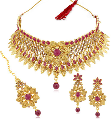 Sukkhi Alloy Gold-plated Pink Jewellery Set(Pack of 1)