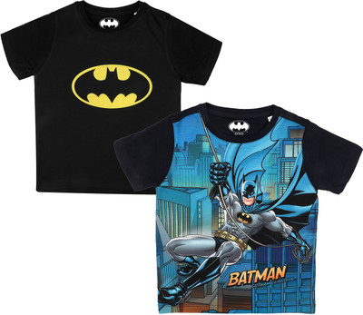 BATMAN Boys Graphic Print Polycotton Regular T Shirt(Black, Pack of 2)