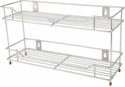 WAYMORE Utensil Kitchen Rack Steel S.S. Multipurpose 2 Layer Wall Mount|Kitchen Organizer|Bartan Stand|Bath Storage