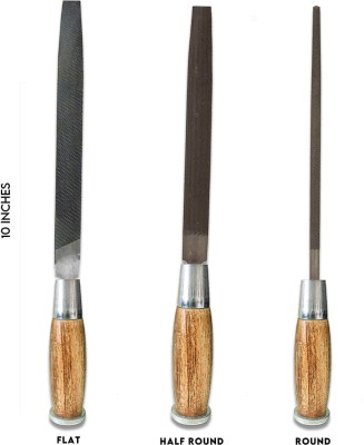 AMB Wooden Handle Set of 3 File Flat, Half Round, Round 10 Inch Knife Sharpening Steel(Carbon Steel)