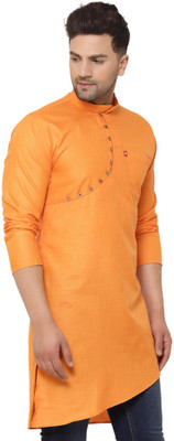 BEN COOPER Men Solid Asymmetric Kurta(Orange)