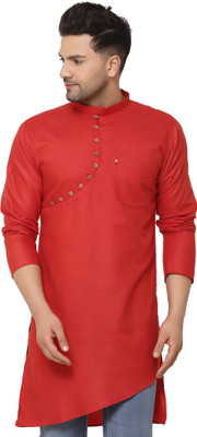 BEN COOPER Men Solid Asymmetric Kurta(Red)