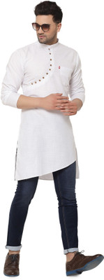 BEN COOPER Men Solid Asymmetric Kurta(White)