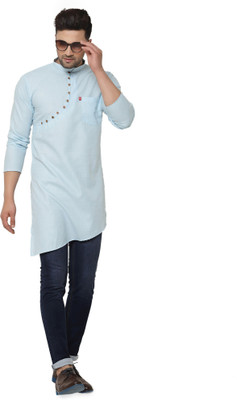 BEN COOPER Men Solid Asymmetric Kurta(Light Blue)