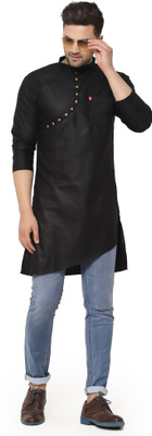 BEN COOPER Men Solid Asymmetric Kurta(Black)