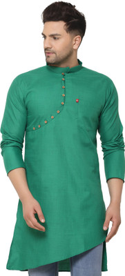 BEN COOPER Men Solid Asymmetric Kurta(Green)