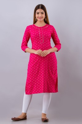 Style And D Women Printed Straight Kurta(Pink)