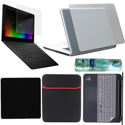 D.V TECH FULL SET OF LAPTOP PROTECTOR 7 IN 1 SET OF LAPTOP SCREEN GUARD 15.6 INCH, BACK LAPTOP LAMINATION 14-17 INCH, LAPTOP KEYBOARD PROTECTOR, PALMREST 14-17 INCH AND 15.6 INCH LAPTOP BAG SLEEVE CLEANER MOUSE PAD PACK Combo Set(Transparent, Black)
