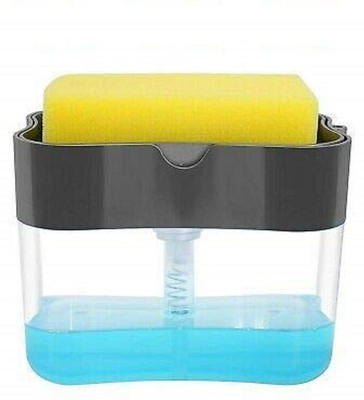 AMAR WHOLESALER Plastic Soap Pump Dispenser with Holder 13 Ounces Press Compact Storage for Dish Soap Lotion and Sponge (Large, 380 Ml Capacity, Grey) 380 ml Soap, Liquid Dispenser(Grey)
