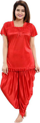 onms Women Solid Red Top & Pyjama Set