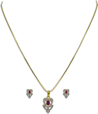 SOLLIGHT Fashion Pendant Gold-plated Cubic Zirconia, Ruby Brass Pendant Set