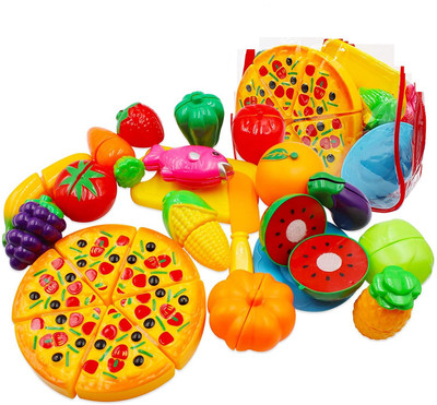 ALLAMWAR Play Food Cutting Toys Pretend Food Play set Kitchen Cutting Fruits Vegetables Pizza Toys