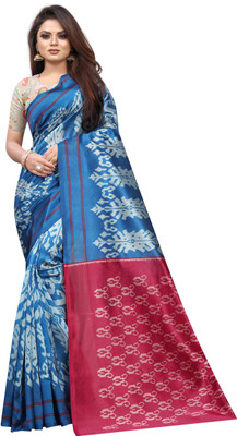 HANSNI FASHION Printed Ikkat Khadi Silk, Art Silk Saree(Light Blue) Flipkart