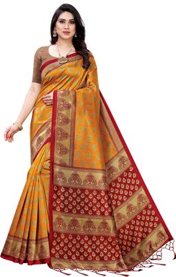 PINK WISH Printed Daily Wear Art Silk Saree(Mustard)