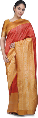 Arriva Fab Woven Banarasi Cotton Silk Saree(Red)