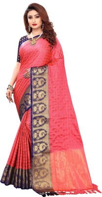 Fancy Fab Woven, Solid/Plain Bollywood Silk Blend, Jacquard Saree(Pink)