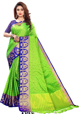 Fancy Fab Woven, Solid/Plain Bollywood Silk Blend, Jacquard Saree(Light Green)