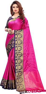 Fancy Fab Woven, Solid/Plain Bollywood Silk Blend, Jacquard Saree(Pink)