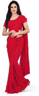 CARRYOX Self Design Bollywood Net Saree(Red)