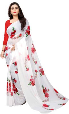 Happy Embroideries Digital Print Bollywood Lycra Blend Saree(White)