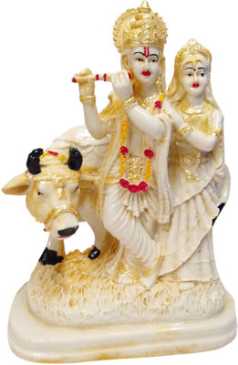 FABZONE Antique Finish Lord Radha Krishna Love Couple Statue Hindu God Makhan chor/Laddu Gopal Sculputer Handicraft Idol janmashtami Decorative Spiritual Diwali Puja Vastu Figurine - Religious Gift Item & Murti for Temple / Home / Office Decorative Showpiece - 23 cm(Polyresin, Beige)