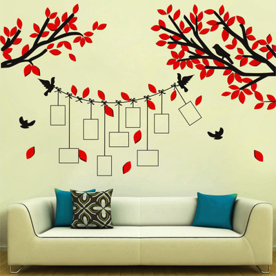 LAKSHIT ENTERPRISES 120 cm decorative photo frame tree leaves birds multicolour wall sticker for home décor (pvc vinyl multicolour) Self Adhesive Sticker(Pack of 1)