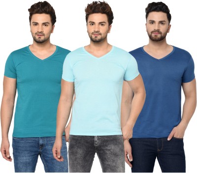 Jangoboy Solid Men V Neck Dark Blue, Light Blue, Blue T-Shirt