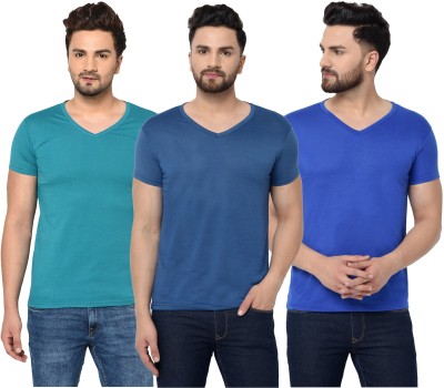 Jangoboy Solid Men V Neck Dark Blue, Light Blue, Blue T-Shirt