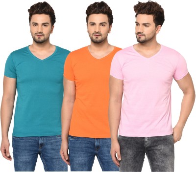 Unite Wear Solid Men V Neck Blue, Pink, Orange T-Shirt