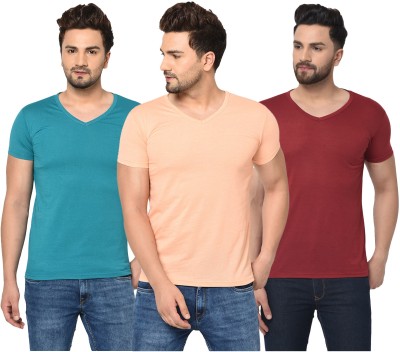 Jaskart Solid Men V Neck Maroon, Blue, Pink T-Shirt